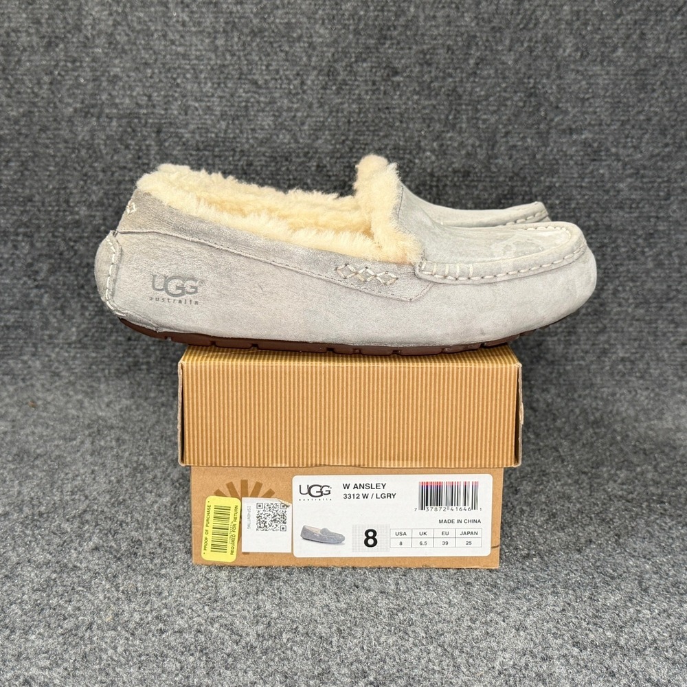 UGG Ansley Slippers Women's 8 Light Grey Suede Shearling Slip On House Shoes
